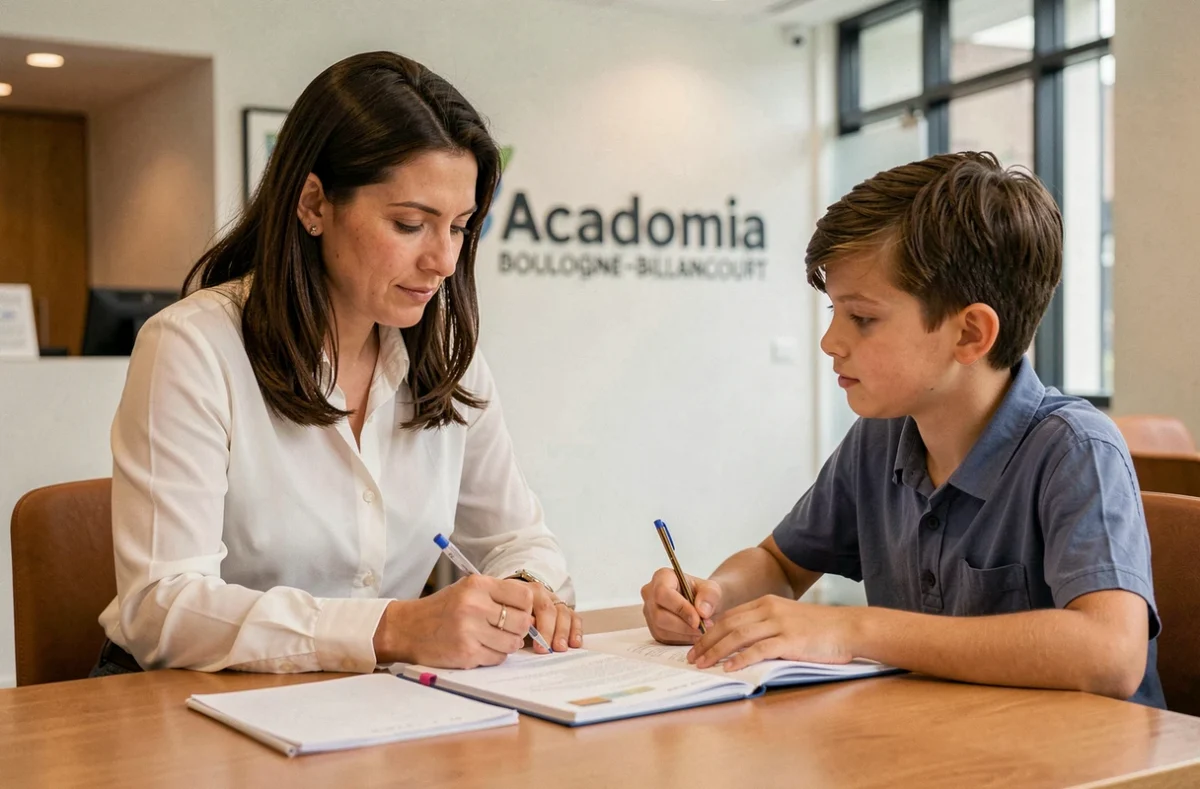 Séance de soutien scolaire Acadomia avec un élève à Boulogne-Billancourt