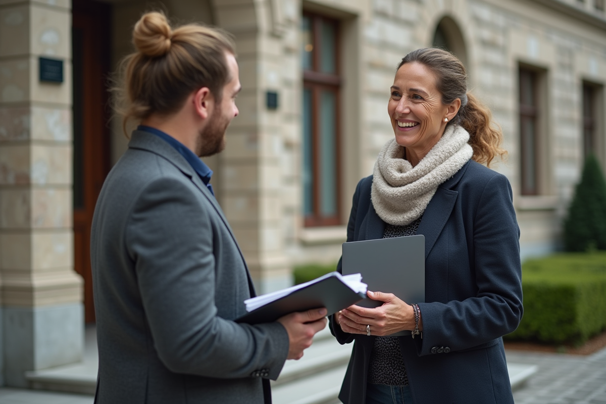 Femme administratrice suisse parlant devant universite