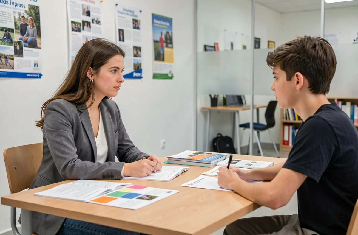 Tuteur d'Anacours aidant un élève dans un centre de soutien scolaire à Asnières-sur-Seine