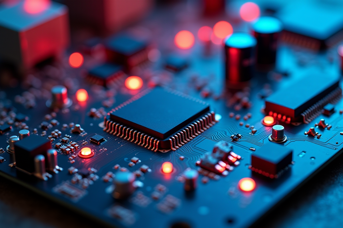 Vue rapprochee d'une carte électronique moderne avec microchips