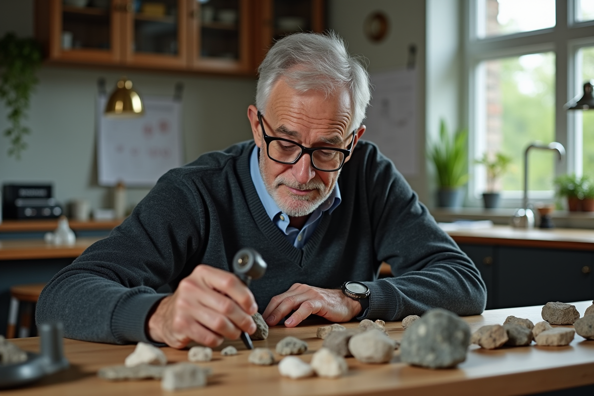 Chercheur en laboratoire examinant des échantillons de roche