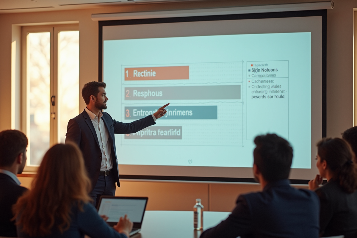 Personne confiante présentant un diagramme lors d