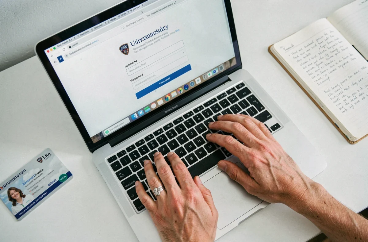 Gros plan sur les mains d'un étudiant saisissant son identifiant sur la page de connexion ENT de l'université Nice Côte d'Azur
