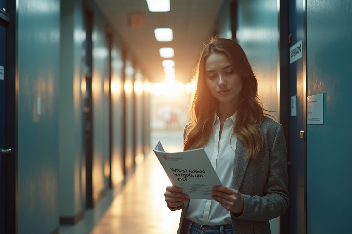 Jeune femme lisant une brochure sur les filières en intelligence artificielle