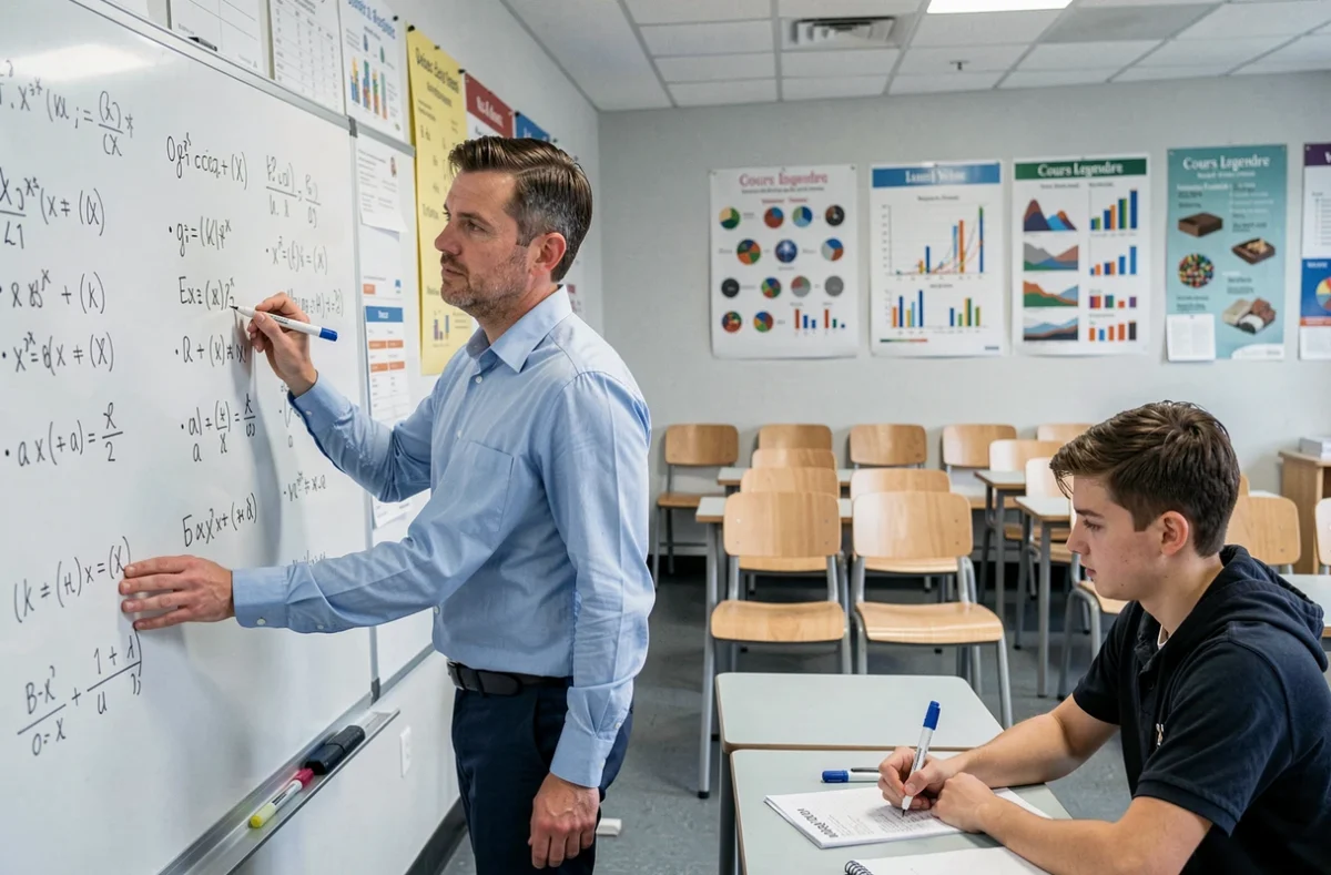 Cours particuliers Cours Legendre avec un professeur expliquant des mathématiques au tableau