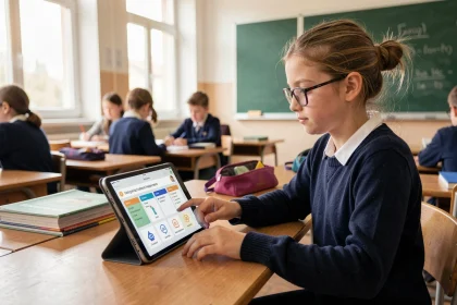 Élève dyslexique utilisant une tablette avec interface adaptée sur l'ENT Auvergne en classe
