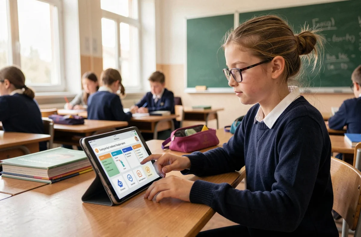 Élève dyslexique utilisant une tablette avec interface adaptée sur l'ENT Auvergne en classe