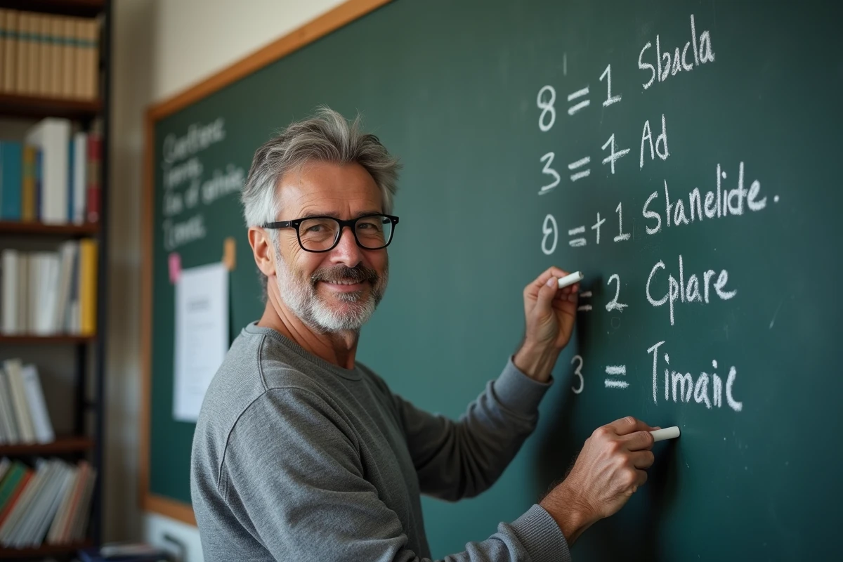 Professeur expliquant la conjugaison espagnole au tableau