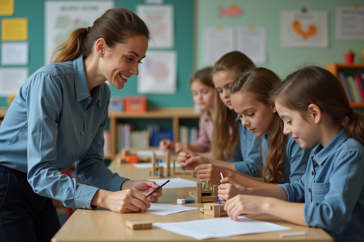 Professeure guidant des élèves lors d