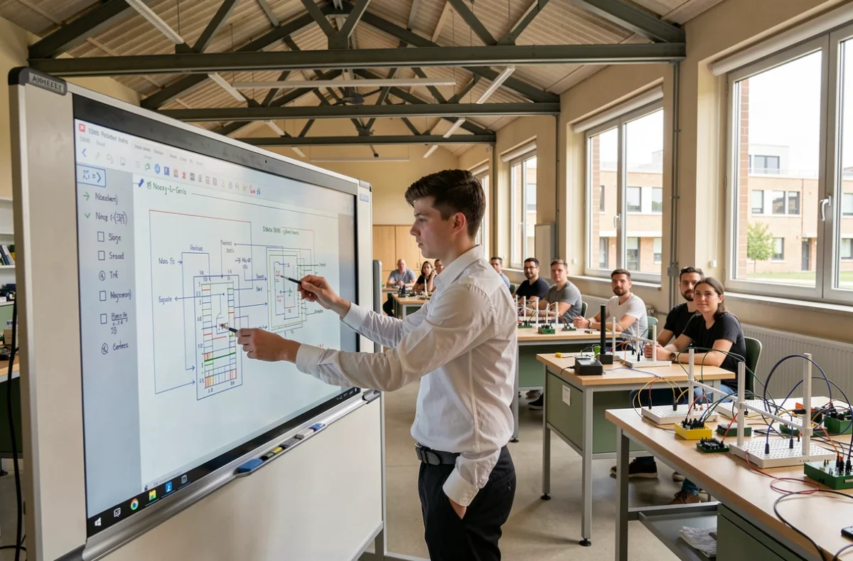 Étudiant ingénieur présentant un projet technique à l'ESIEE Paris sur le campus de Noisy-le-Grand et Champs-sur-Marne