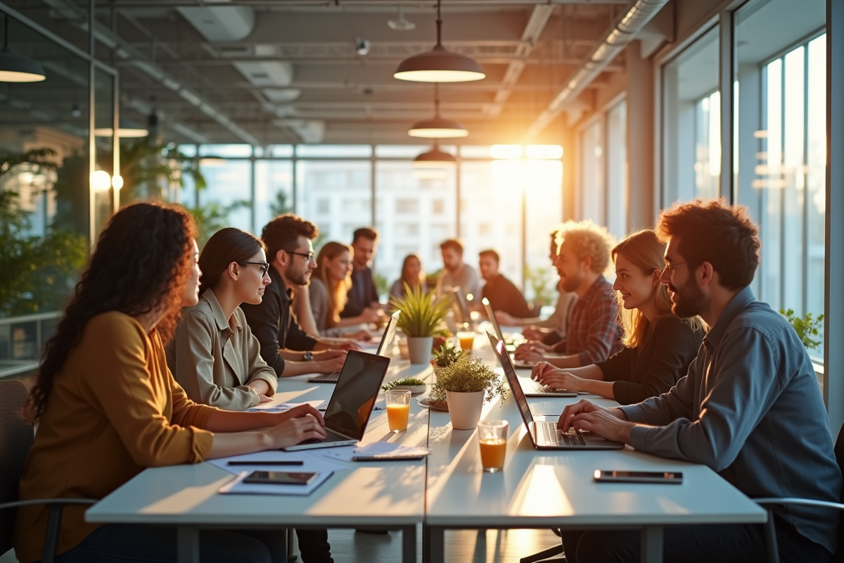 Équipe diverse travaillant dans un bureau lumineux et moderne