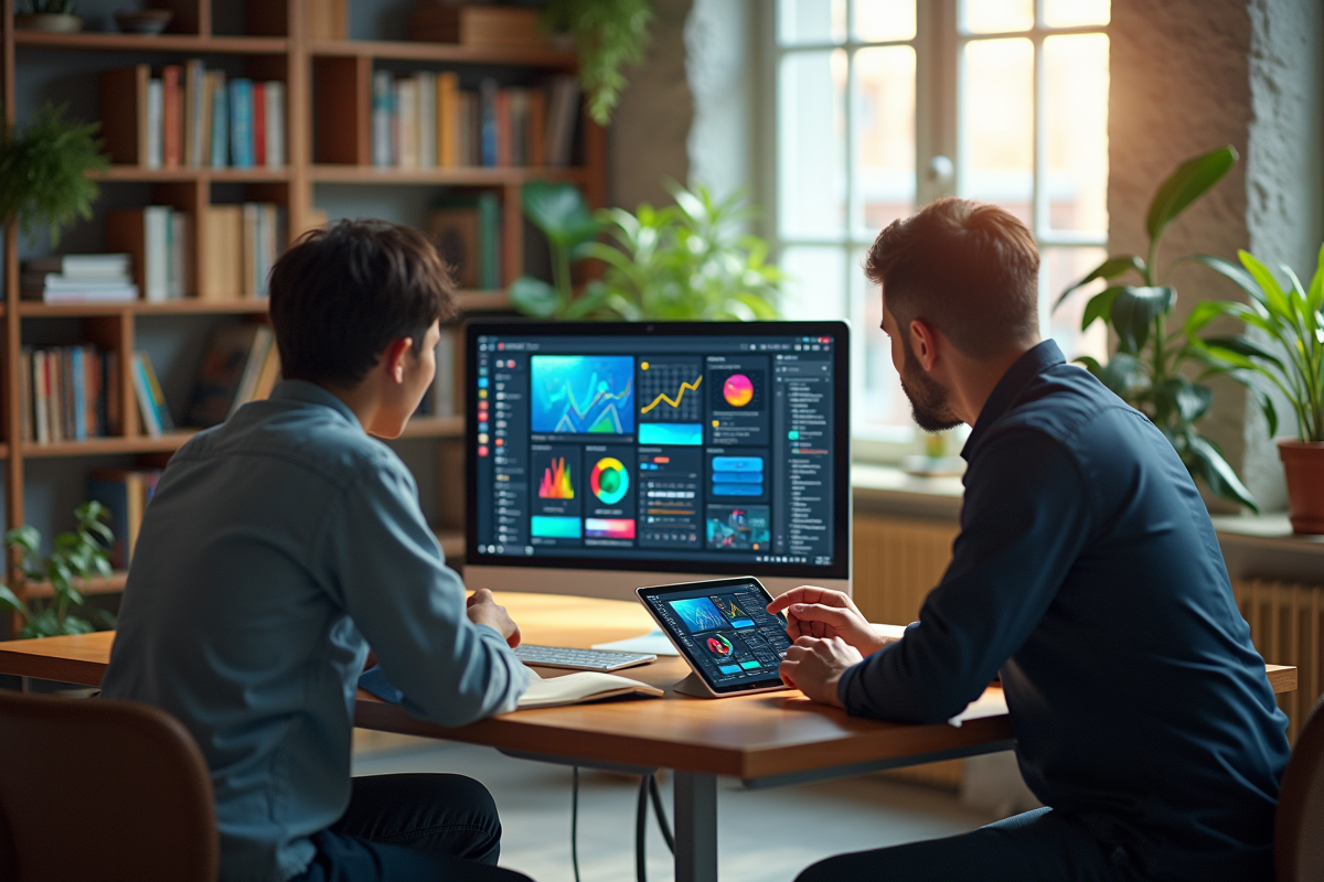 Espace de travail créatif avec professionnels collaborant