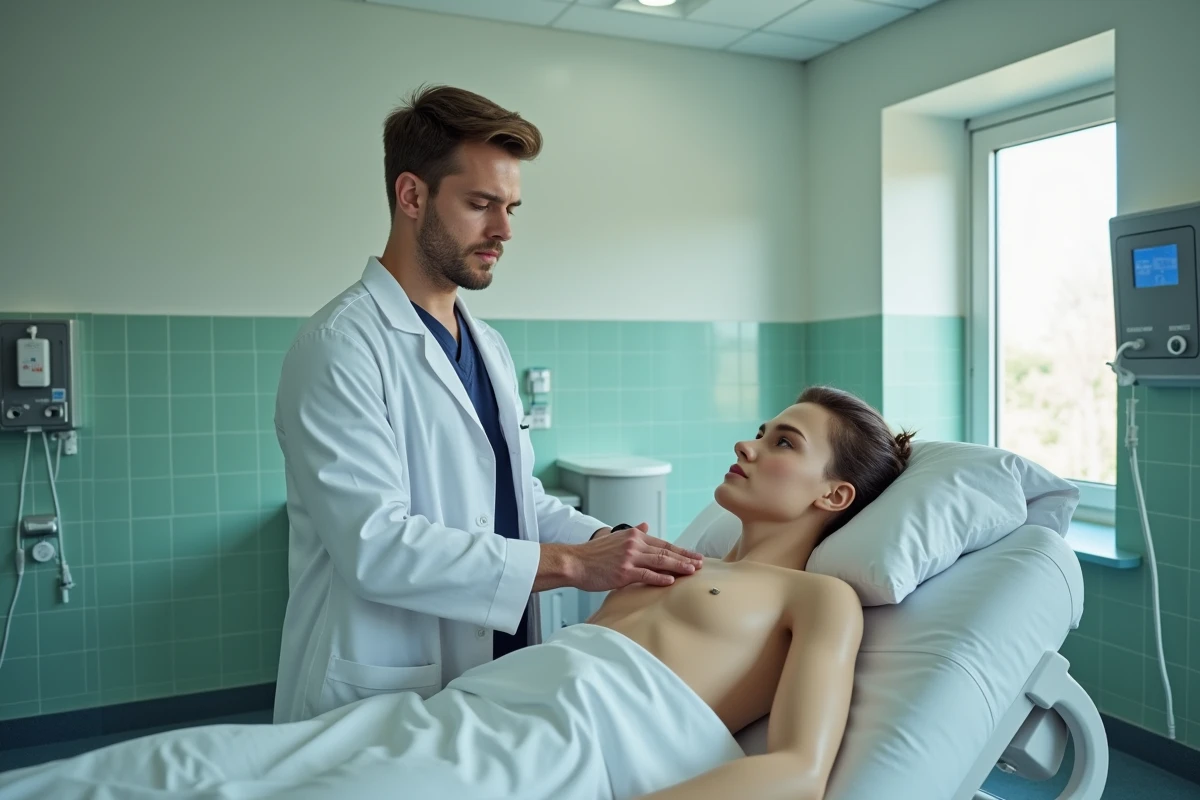 Étudiant en soins infirmiers pratiquant un acte clinique sur mannequin dans une salle de simulation médicale IFAS