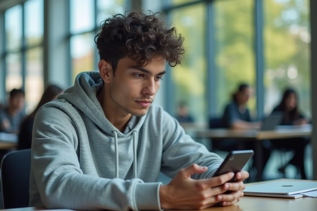 Étudiant paramétrant la vérification en deux étapes sur son smartphone pour sécuriser son compte universitaire LEO UGA