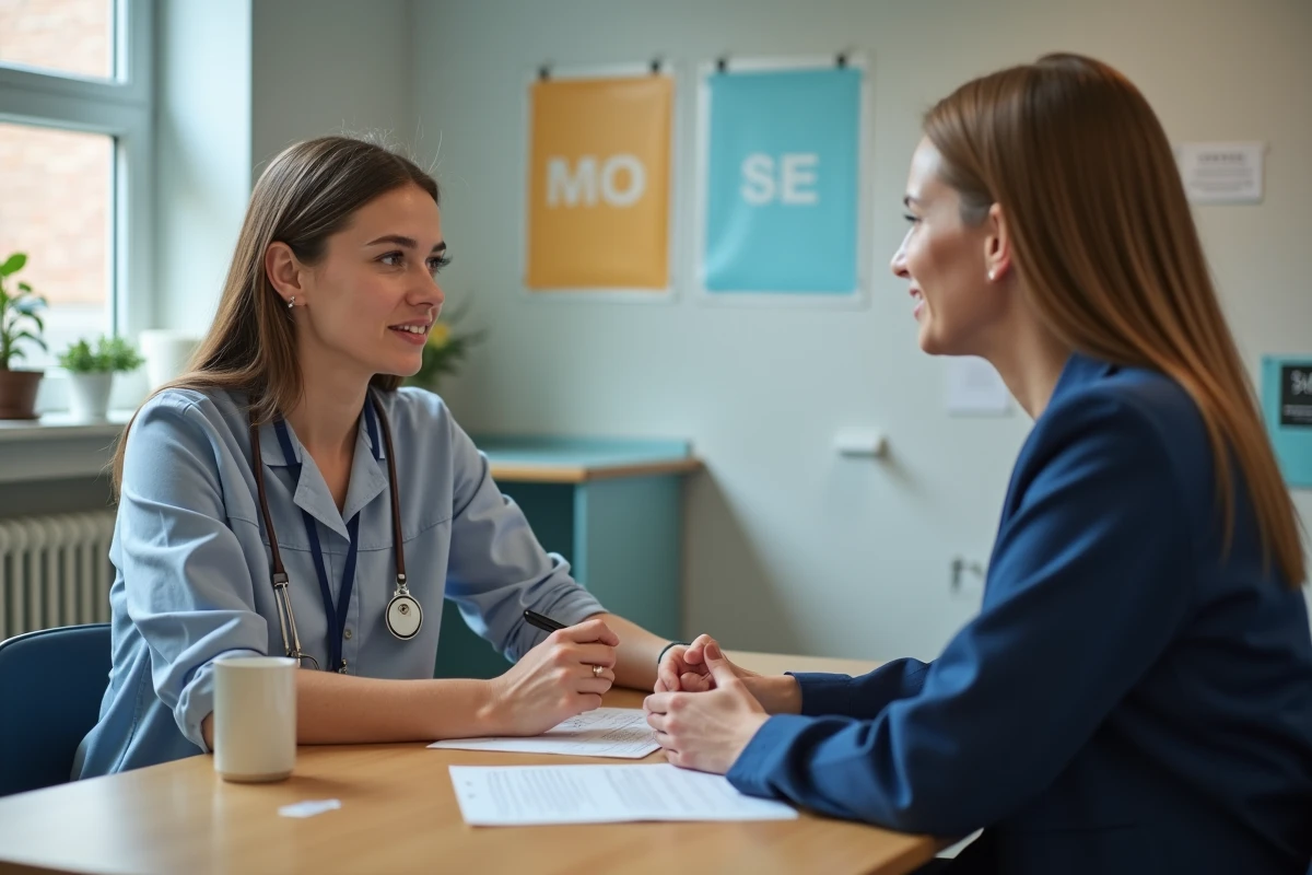 Jeune étudiante en ergothérapie en séance avec un thérapeute