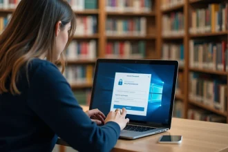 Étudiante configurant les paramètres de sécurité de son compte LEO UGA sur un ordinateur portable en bibliothèque universitaire