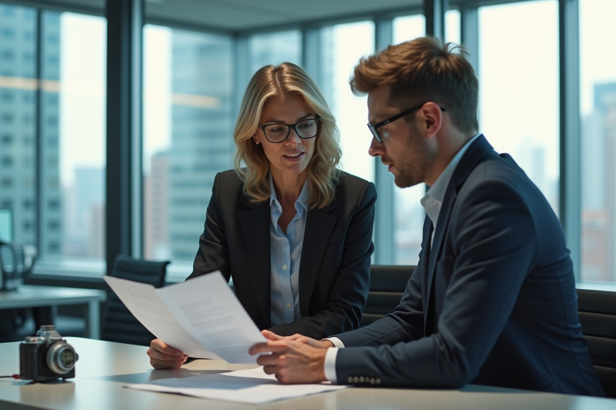 Femme en costume d'affaires lors d'une réunion avec un collègue