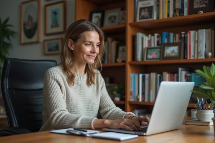 Femme d'&acirc;ge moyen travaillant &agrave; son bureau &agrave; domicile