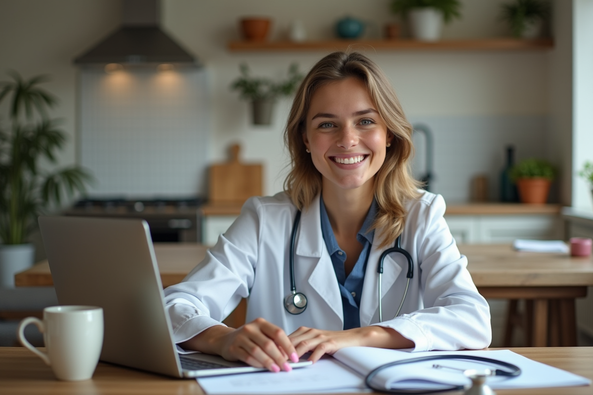 Femme étudiante travaillant à la maison avec notes médicales