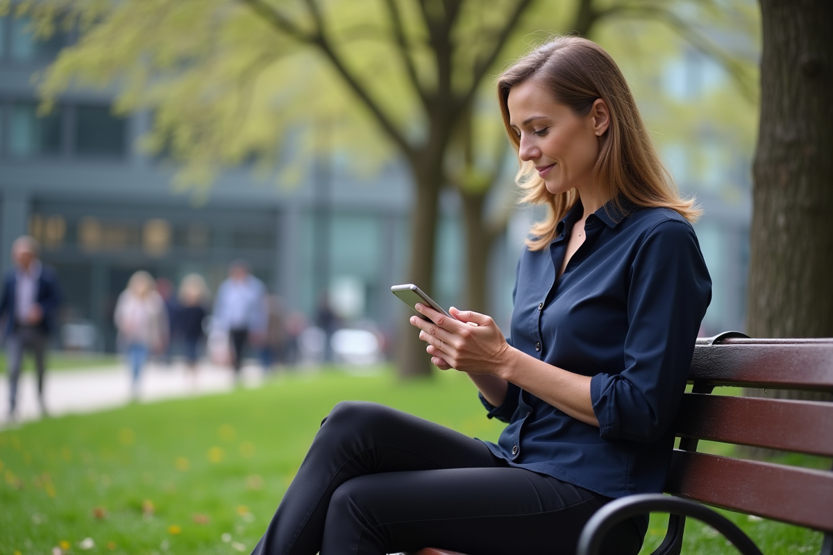 Femme d age moyen sur un banc en ville