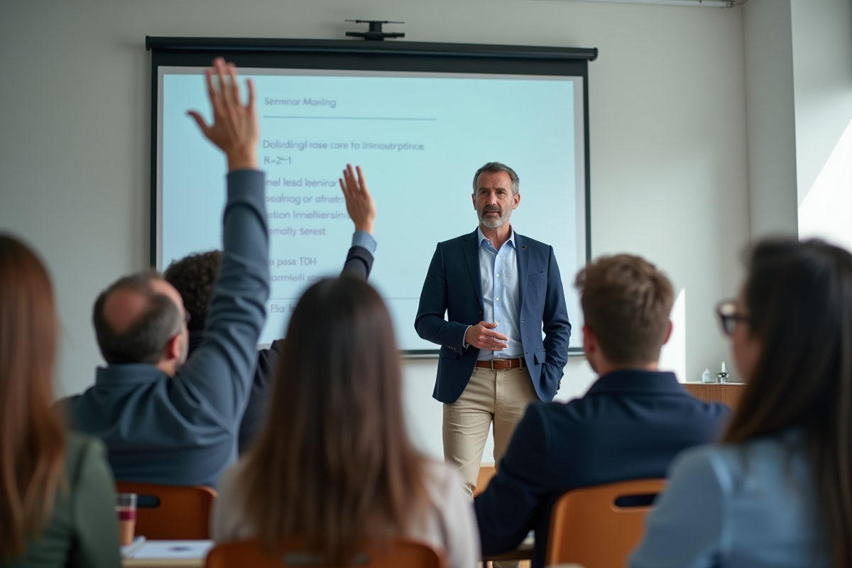 Instructeur masculin en formation avec étudiants adultes
