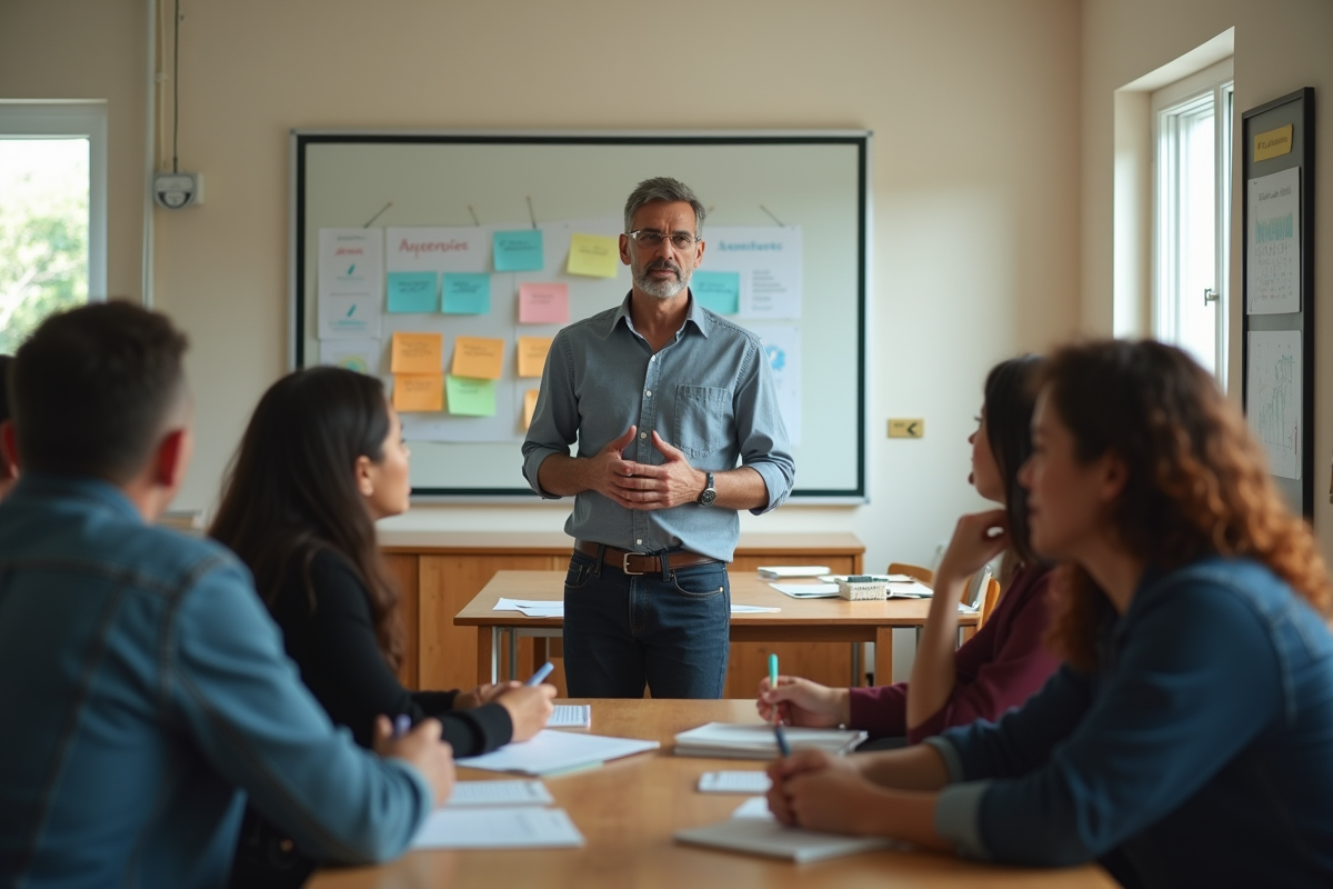 Formateur guidant un groupe lors d