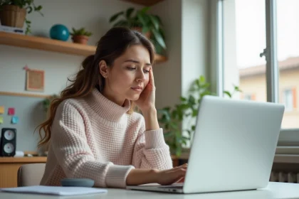 Jeune femme au bureau en train de taper sur son ordinateur portable