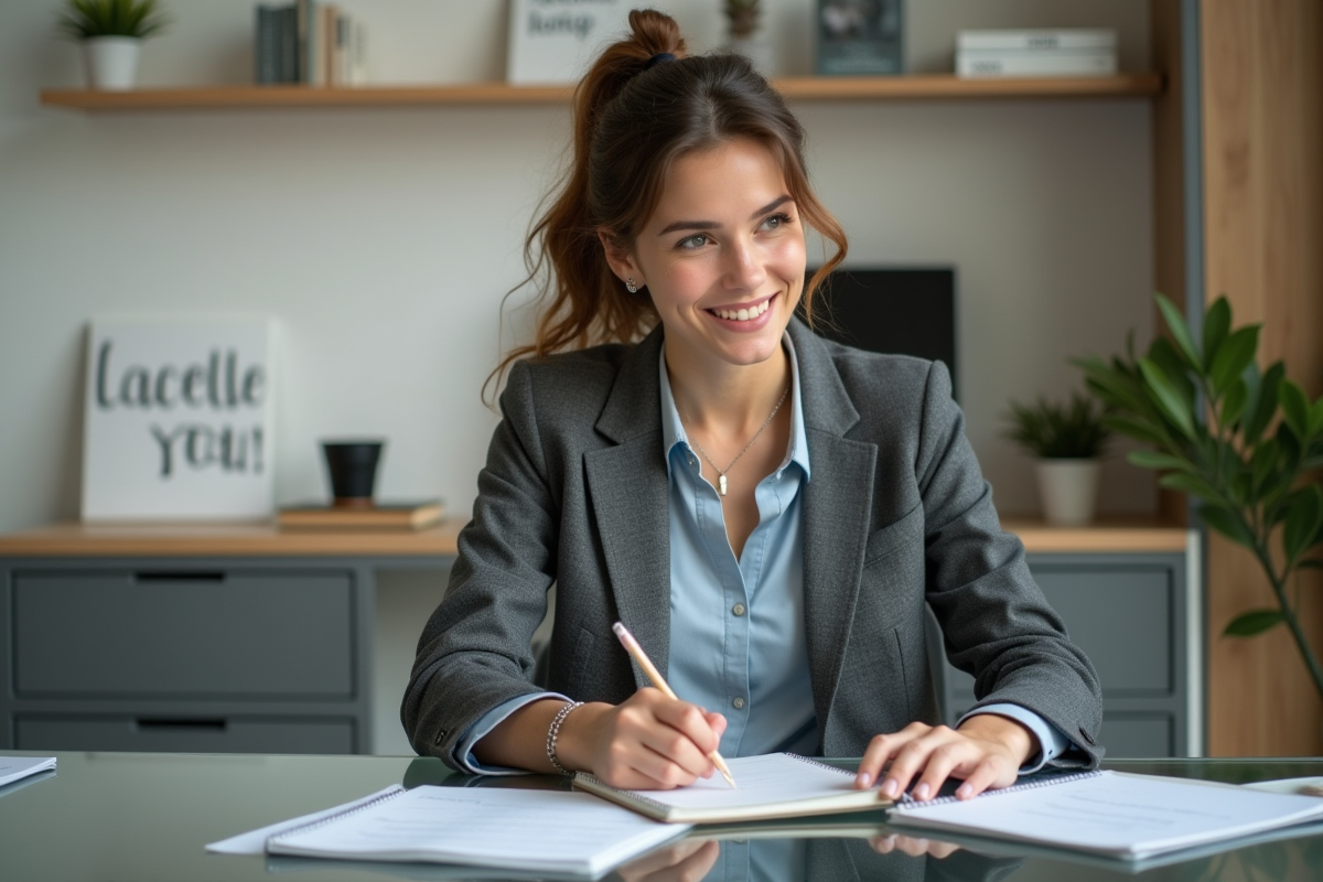 Jeune femme professionnelle dans un bureau moderne en pleine réflexion