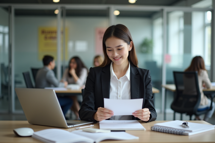 Jeune femme souriante avec certificat dans un centre de formation