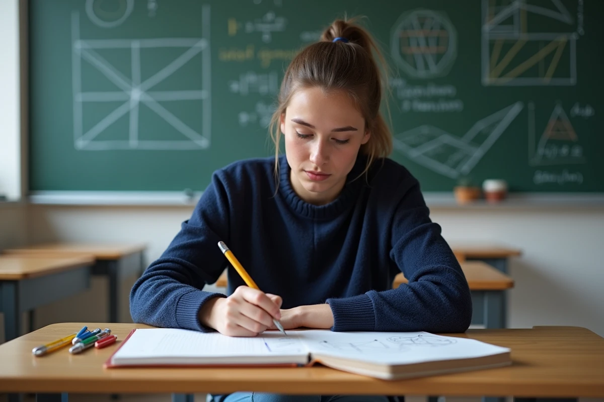 Jeune femme en classe dessinant des diagrammes vectoriels