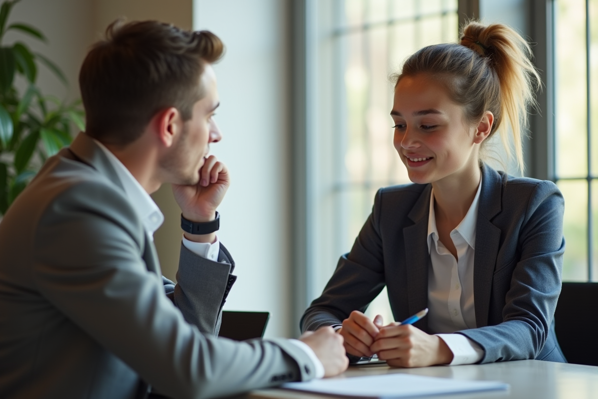 Jeune stagiaire prenant des notes lors d'une conversation en bureau