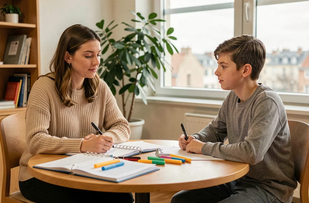 Session de soutien scolaire Lauréat à Courbevoie avec une professeure et son élève