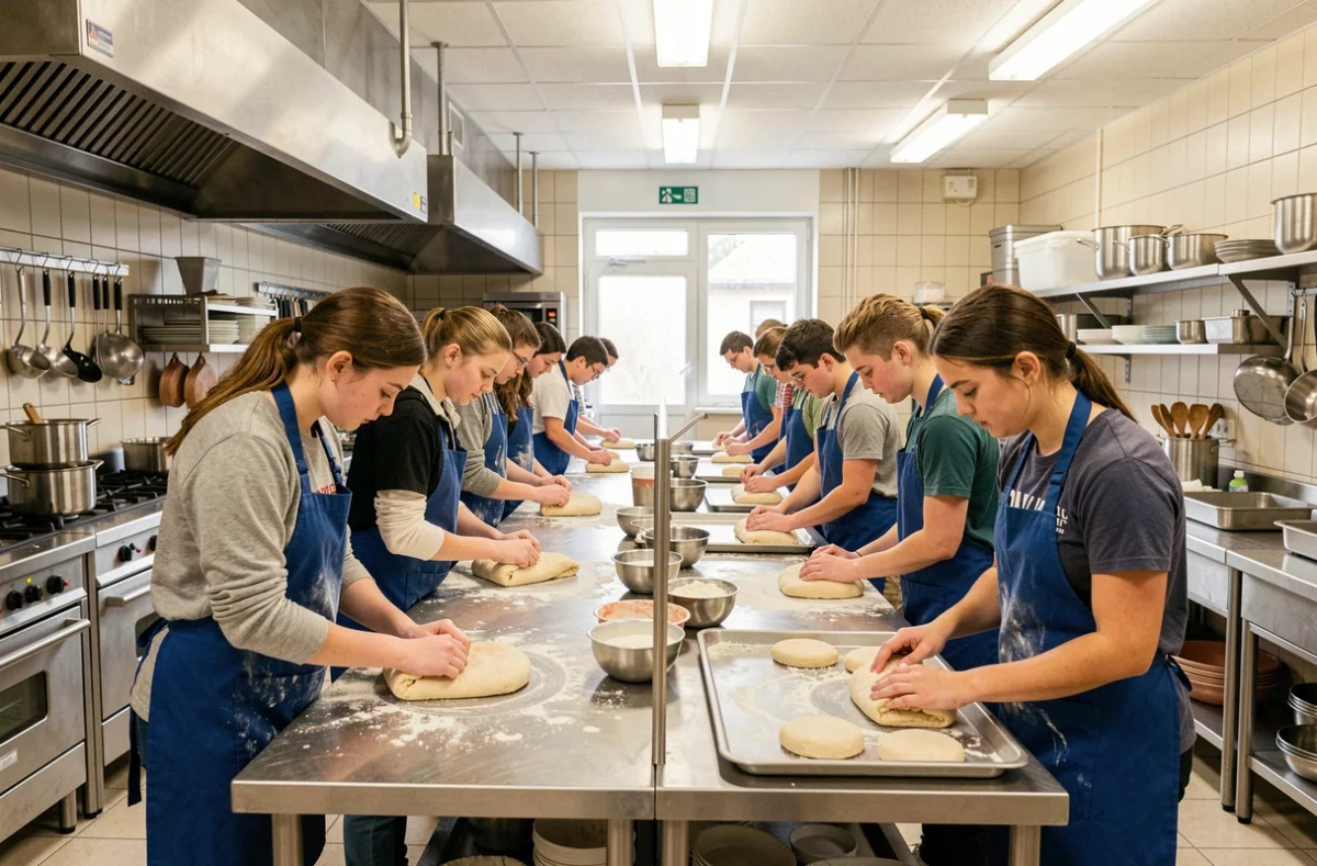 Élèves en formation boulangerie-pâtisserie lors d'un atelier pratique au Lycée Claude-Daunot