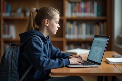Lycéenne consultant l'ENT Aisne sur un ordinateur portable pour suivre ses absences scolaires