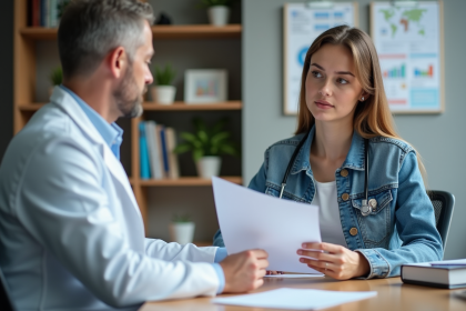 Médecin homme expliquant un document à une jeune femme
