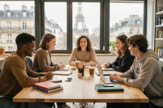 Groupe de professeurs particuliers et d'élèves travaillant ensemble dans les Hauts-de-Seine