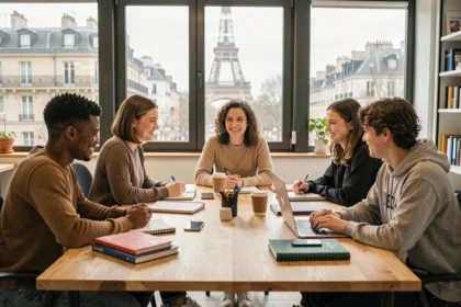 Groupe de professeurs particuliers et d'élèves travaillant ensemble dans les Hauts-de-Seine