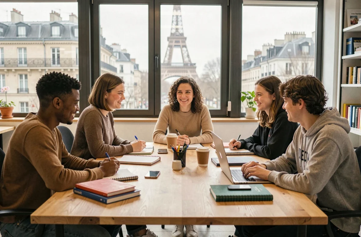 Groupe de professeurs particuliers et d'élèves travaillant ensemble dans les Hauts-de-Seine