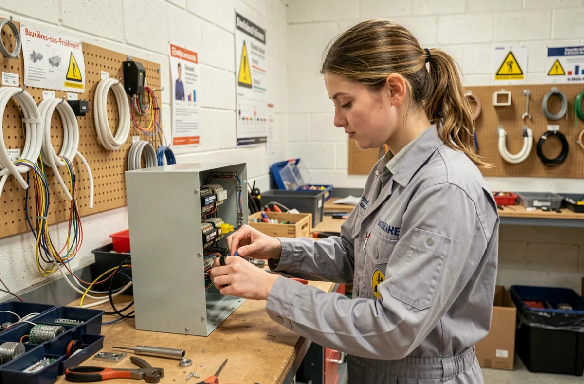 Apprentie en formation électrotechnique au Pôle formation UIMM Lorraine de Bouxières-sous-Froidmont