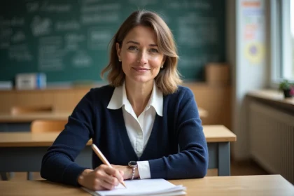 Professeure d age moyen dans une salle de classe chaleureuse