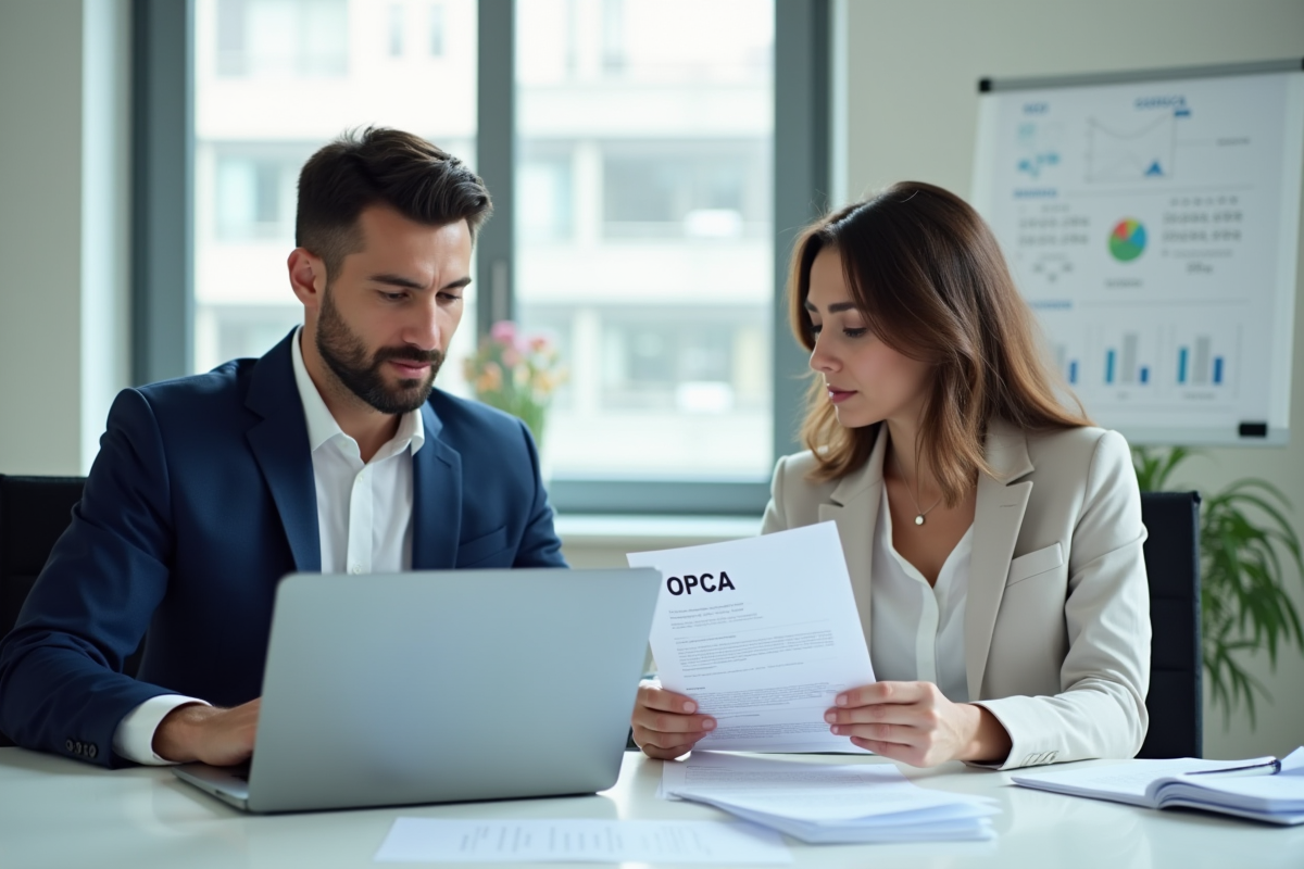 Deux professionnels discutent de documents OPCA et OPCO