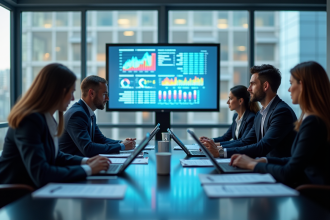 Professionnels d'affaires analysant des graphiques de données