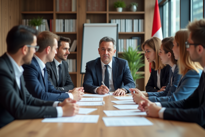 Groupe de professionnels suisses en réunion de travail