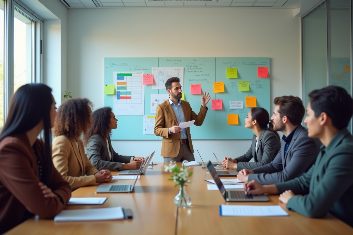 Groupe de professionnels en atelier de gestion du temps