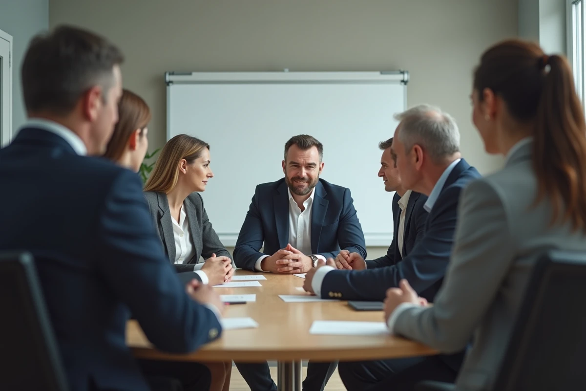 Groupe de professionnels en réunion tendue